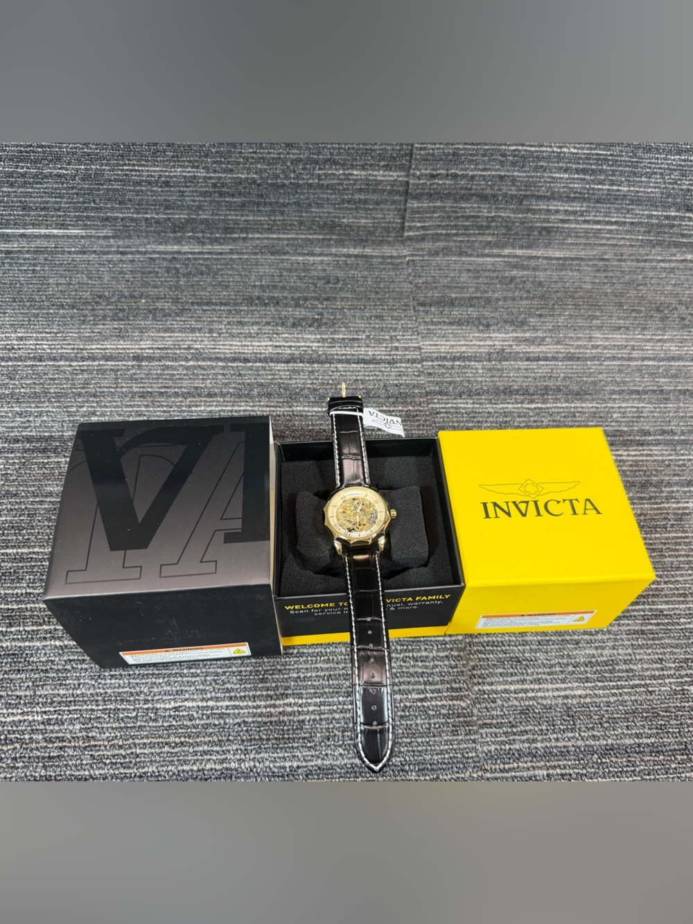 Invicta Objet D Art Epigraph Automatic Gold Skeleton Dial Watch Black Strap New - Picture 11 of 11